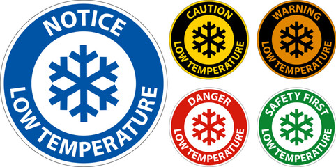 Caution Low temperature symbol and text safety sign.