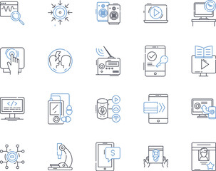 Components line icons collection. Capacitor, Resistor, Diode, Transistor, Microcontroller, Relay, Inductor vector and linear illustration. Transformer,Op-amp,Integrated outline signs set