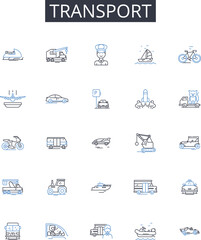 Transport line icons collection. Movement, Carriage, Conveyance, Transfer, Delivery, Shipment, Transit vector and linear illustration. Passage,Traverse,Haulage outline signs set