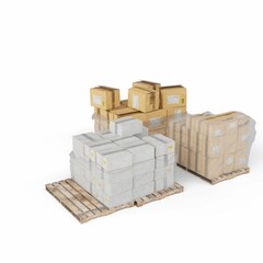 boxes with pallets are being unloaded on pallets