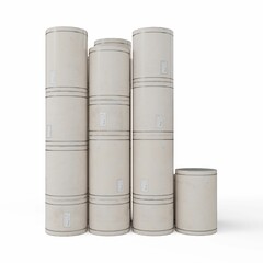 an image of a stack of metal barrels with labels on them