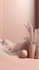 Sand pink beige pastel vertical background with fashion stylish decorations, abstract mock up blank beauty show case cosmetic product advertising minimal mockup showcase scene ai generative.