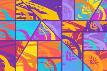 Abstract collage asymmetric pattern. Digital freehand art, grunge texture. Vector patchwork quilt background. Decorative elements, brush strokes ornament for flyer, poster, cover, textile fabric print