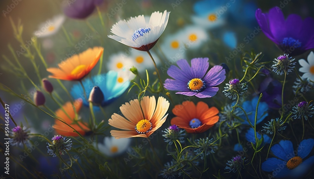 Poster background of flowers in a field generative ai