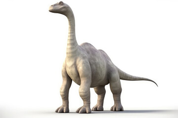 Cute Dinosaur Cartoon Brachiosaurus On White Background. Generative AI