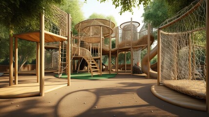 A jungle gym-inspired play area with climbing walls, monkey bars, and tunnels. AI generated - obrazy, fototapety, plakaty