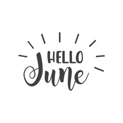 Hello June, greeting phrase - icon, vector, sticker.