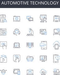 automotive technology line icons collection. Space travel, Information technology, Renewable energy, Climate change, Artificial intelligence, Sustainable agriculture, Healthcare innovation vector and