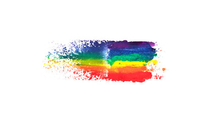 Rainbow watercolor paint strokes isolated on white background Red, orange, yellow, green, blue, purple textured bands. Gay pride flag - obrazy, fototapety, plakaty