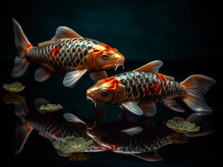 Fototapeta premium Koi fish golden round the circle loop for lucky or infinity long live symbol concept
