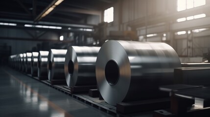 Large aluminium steel rolls in the factory - Generative AI
