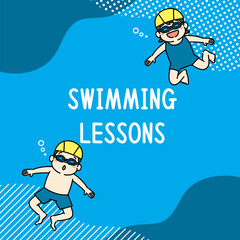 水泳　スイミングスクール　子ども　イラスト　バナー　正方形