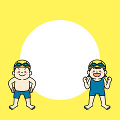 水泳　スイミングスクール　子ども　イラスト　背景　正方形