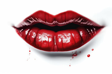 Lips Vampire On White Background. Generative AI
