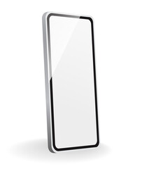Electronic device mockup. White smartphone. New version of modern, premium hardware. Gadget template with shadow isolated on white background