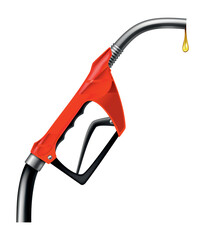 Fuel nozzle with oil drop, handle pump with hose.  illustration of oil dripping. Power and energy concept