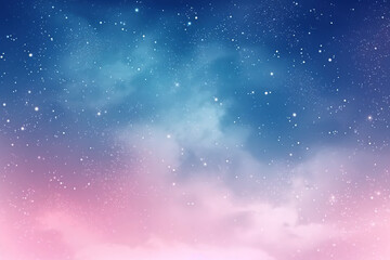 Space sky with stars and pink clouds, futuristic abstract background. AI generated image.	