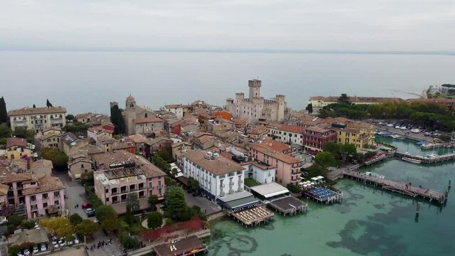 Aerial view of Como village old town and lakeside in Bellagio, Italy