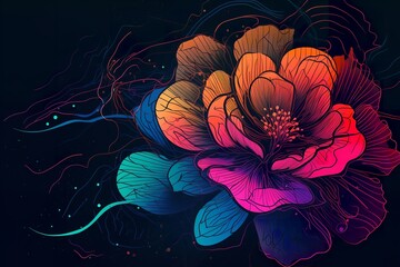 Colorful Synthase Abstract Flower Line Art: A Vibrant Fusion of Retro and Modern Aesthetics, abstract, flower, line art, synthwave, colorful, retro, modern, vibrant, aesthetic, digital art,