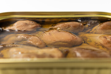 smoked oysters on a white background