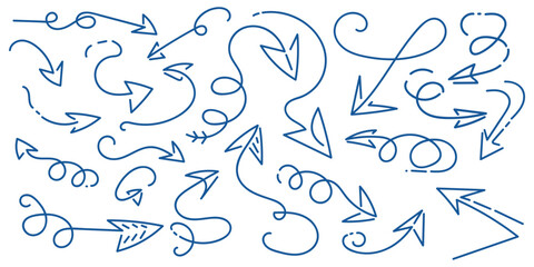 Hand Drawn Arrow Collection. Arrow Icon with Sketch Doodle Style. Pointers Symbol
