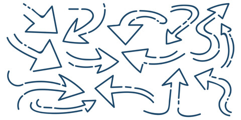 Hand Drawn Arrow Collection. Arrow Icon with Sketch Doodle Style. Pointers Symbol