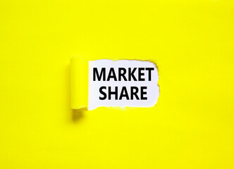 Market share symbol. Concept words Market share on beautiful white paper. Beautiful yellow table yellow background. Business and Market share concept. Copy space.