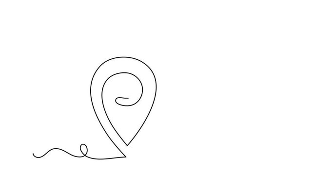 Pointing location at map one line art animation,hand drawn way destination continuous contour motion,trendy self drawing template direction, minimalist design. 4k movie