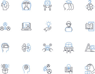 Fototapeta premium Thought process line icons collection. Contemplation, Reflection, Cognition, Analysis, Insight, Rationality, Intellection vector and linear illustration. Ideation,Interpretation,Reasoning outline