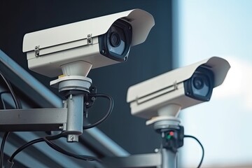 Security camera on wall 3D render,Surveillance camera, ai generative