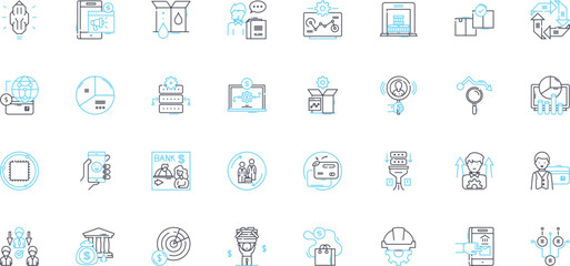 Revenue profits linear icons set. Growth, Sales, Income, Earnings, Returns, Surplus, Gain line vector and concept signs. Surplus,Performance,Success outline illustrations