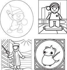 Coloring page with beautiful doll vector illustration or cartoon for children