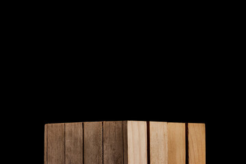 caja de madera clásica en fondo negro como base ideal para exhibir productos cosméticos, alimenticios y otros / classic wooden box on a black background as an ideal base for displaying cosmetic, food  - obrazy, fototapety, plakaty