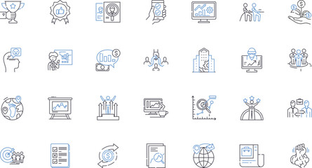 Project milests line icons collection. Progress, Achievement, Success, Milest, Accomplishment, Completion, Progression vector and linear illustration. Advancement,Breakthrough,Masterpiece outline