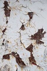 paint and rust has been peeled out on a white wall