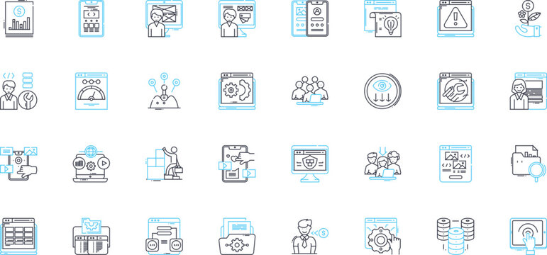 Mobile development linear icons set. Android, iOS, Cross-platform, Swift, Kotlin, Flutter, ReactNative line vector and concept signs. Xamarin,PhGap,Appium outline illustrations