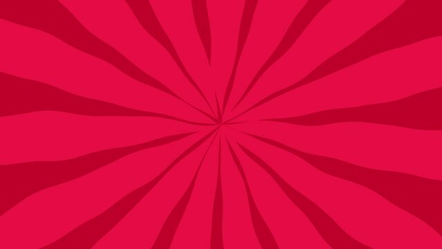 Sunburst retro red ray animation. Pop art abstract sunshine animated background, abstract wavy lines swirling comic or cartoon style.