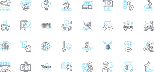 Winter sports linear icons set. skiing, snowboarding, sledding, ice-skating, hockey, figure-skating, snowshoeing line vector and concept signs. tobogganing,bobsledding,curling outline illustrations - obrazy, fototapety, plakaty