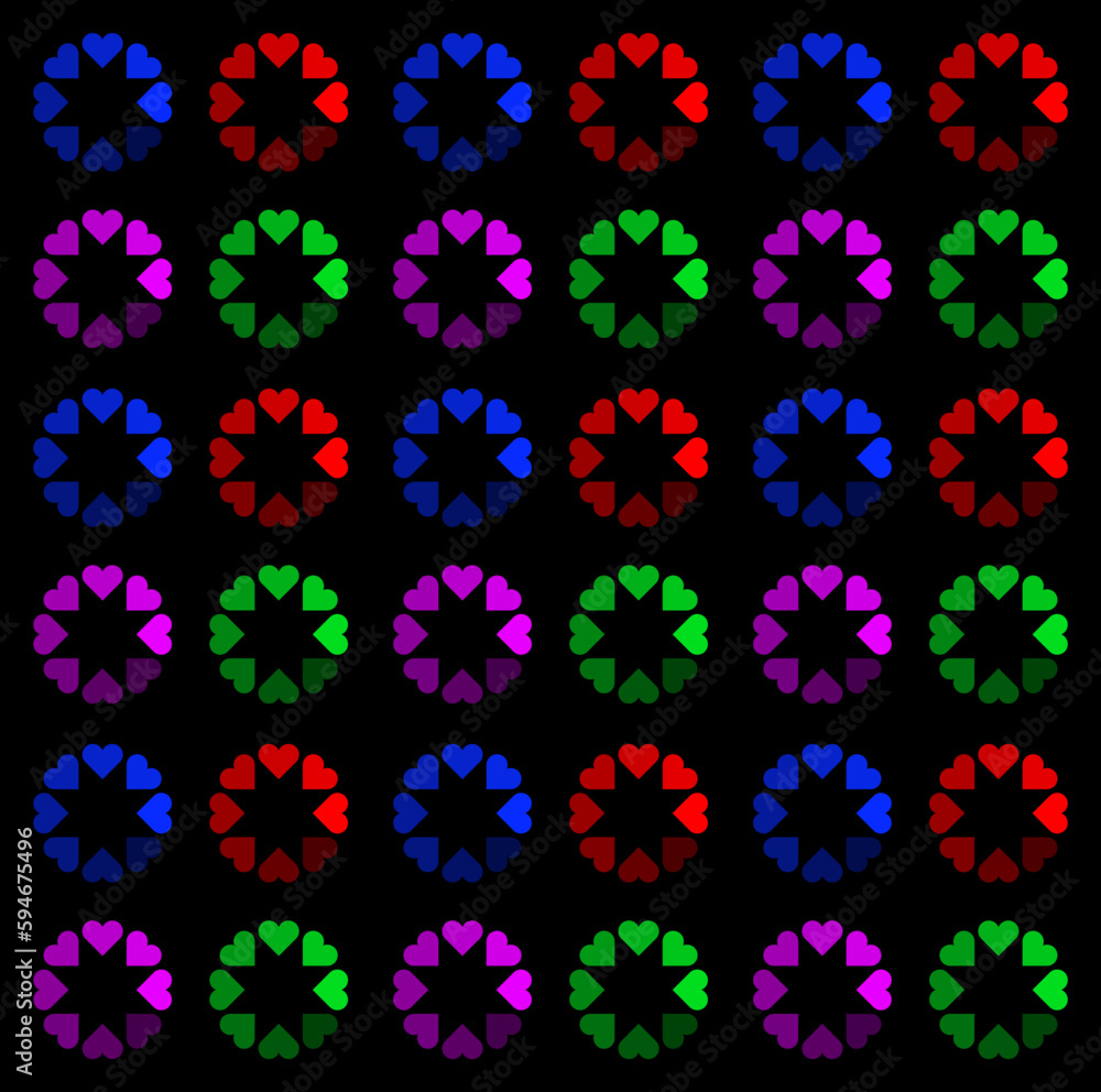Poster love loading hearts in multiple colors background.