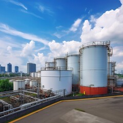 Obraz premium Industrial background of an oil refinery with a price graph and a petrochemical facility. generative ai