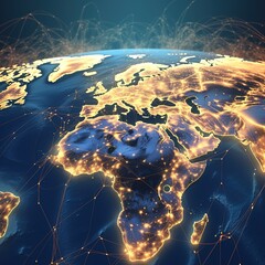 Earth with the lights of the world's cities at night. Day to night skyline rotation on the globe. generative ai