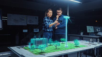 Renewable Energy Engineers Design 3D Wind Turbine Park Using Augmented Reality Hologram and...