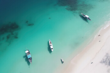 aerial view of beach with boats