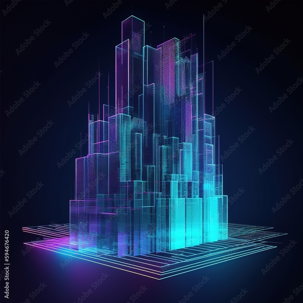 Poster abstract hologram futuristic building data. generative ai