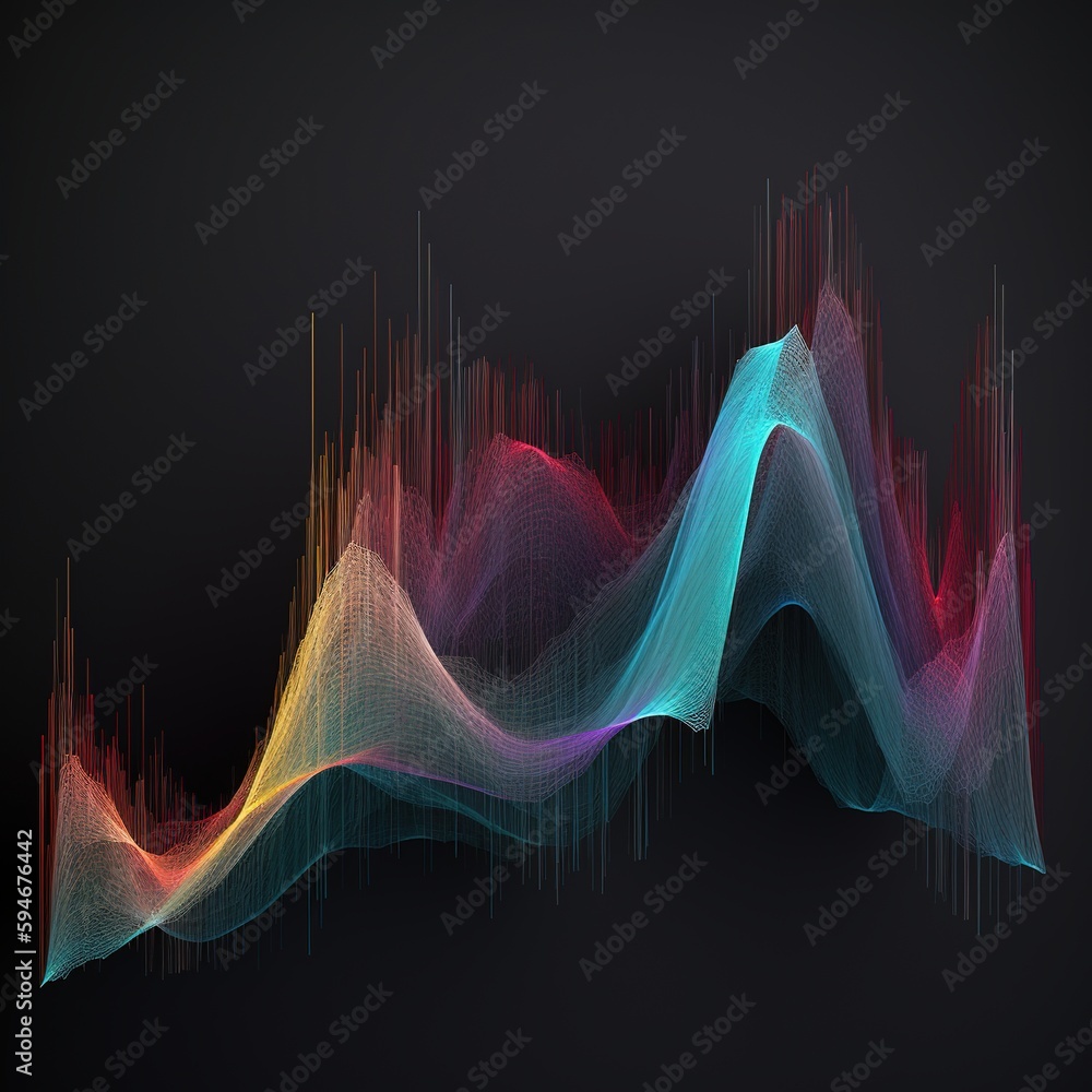 Poster digital data background that is hazy. dots that move in a wave. stream of musical sounds. generative