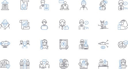 Buyer fulfillment line icons collection. Satisfaction, Delivery, Packaging, Inventory, Shipping, Returns, Loyalty vector and linear illustration. Quality,Accuracy,Communication outline signs set