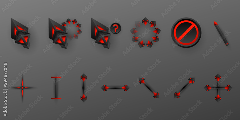 Poster futuristic black and red gaming mouse cursor ui icons set
