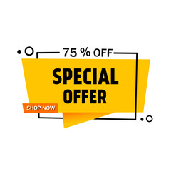 Banner Special offer 75% off shop now. Vector illustration. Flat design.