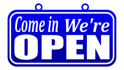 blue open text sign