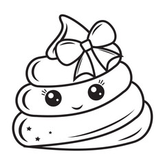 Cute character Poop kawaii, black outline, vector isolated illustration in doodle style